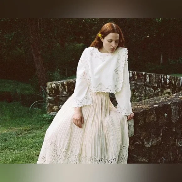 NWT Sea New York Anita Lace Eyelet Cotton Linen Blouse Top - Picture 3 of 9